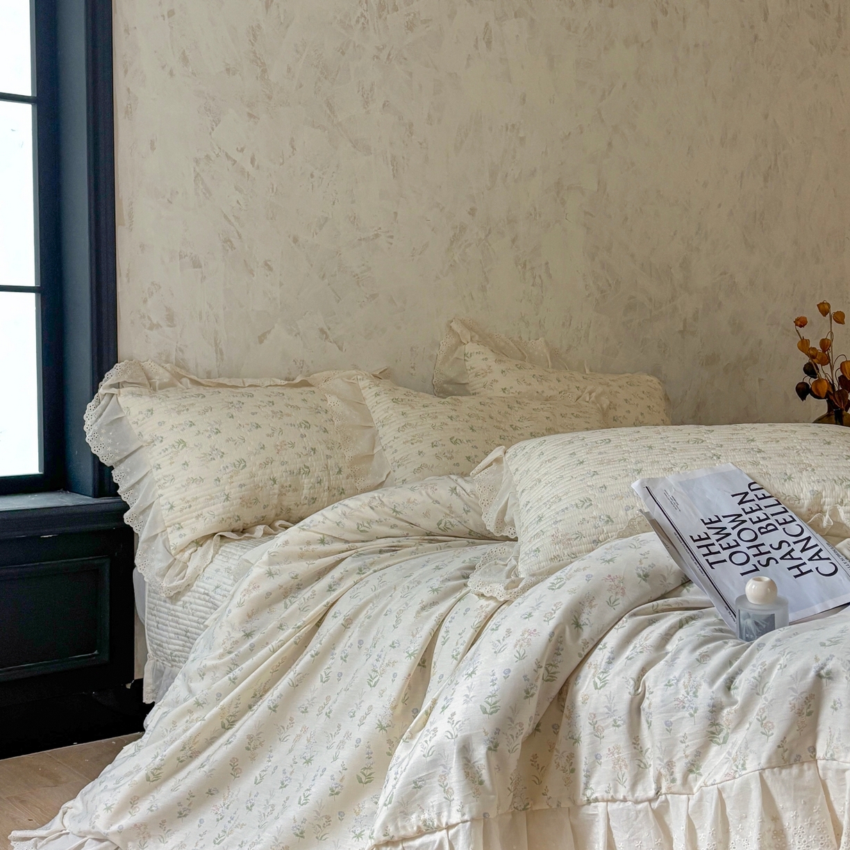 91家纺网 家纺一手货源 找家纺 满座家居 2026新款法式纯棉花边全棉床盖四件套小碎花田园风 青禾