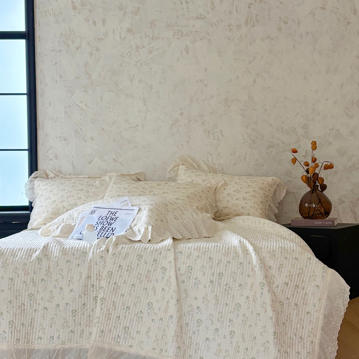 91家纺网 家纺一手货源 找家纺 满座家居 2026新款法式纯棉花边全棉床盖四件套小碎花田园风 青禾