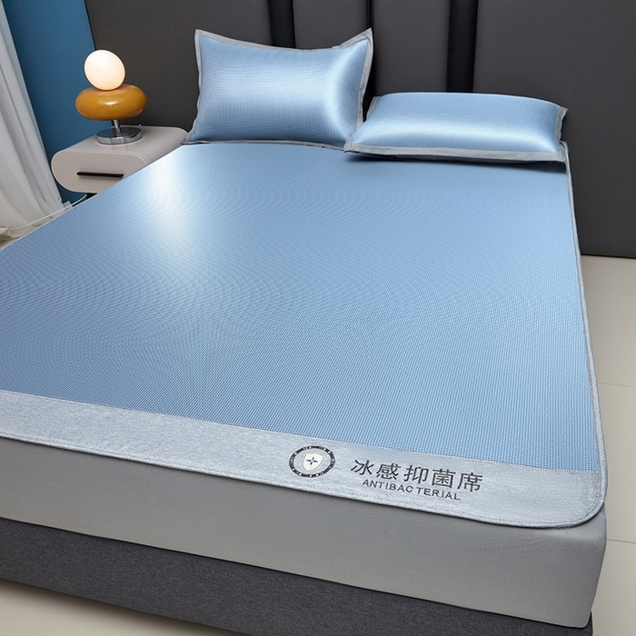 91家纺网 家纺一手货源 找家纺 铺尚美家纺 2026 新款A类复合加厚三明治抗菌碳光冰丝席子凉席三件套 抗菌碳光水丝席床笠款-天蓝