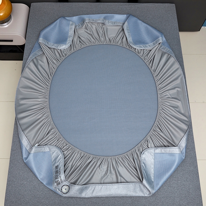 91家纺网 家纺一手货源 找家纺 铺尚美家纺 2026 新款A类复合加厚三明治抗菌碳光冰丝席子凉席三件套 抗菌碳光水丝席床笠款-天蓝