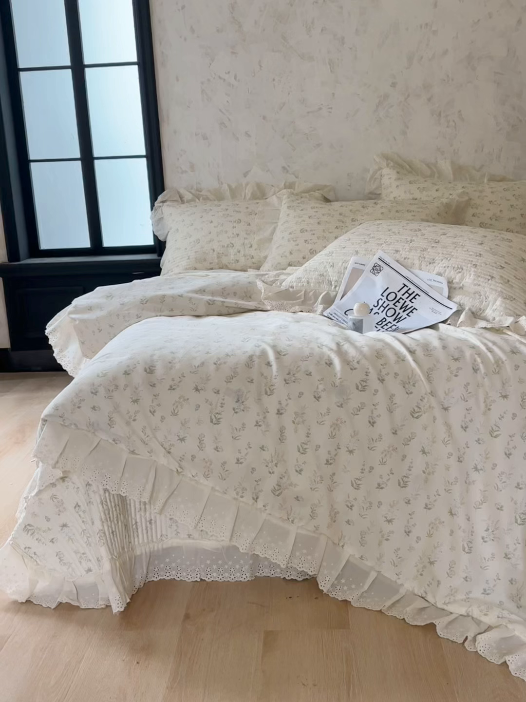 91家纺网 家纺一手货源 找家纺 满座家居 2026新款法式纯棉花边全棉床盖四件套小碎花田园风 青禾