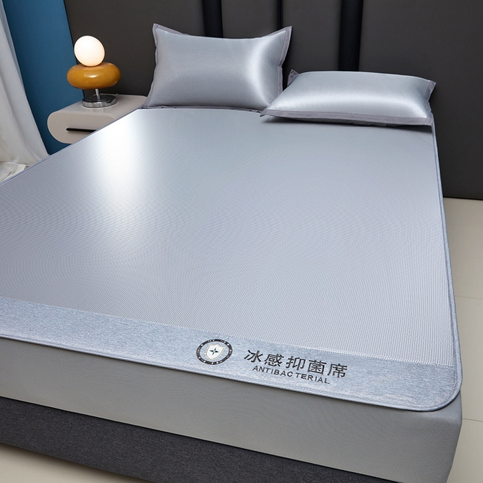 91家纺网 家纺一手货源 找家纺 铺尚美家纺 2026 新款A类复合加厚三明治抗菌碳光冰丝席子凉席三件套 抗菌碳光水丝席床笠款-绅士灰