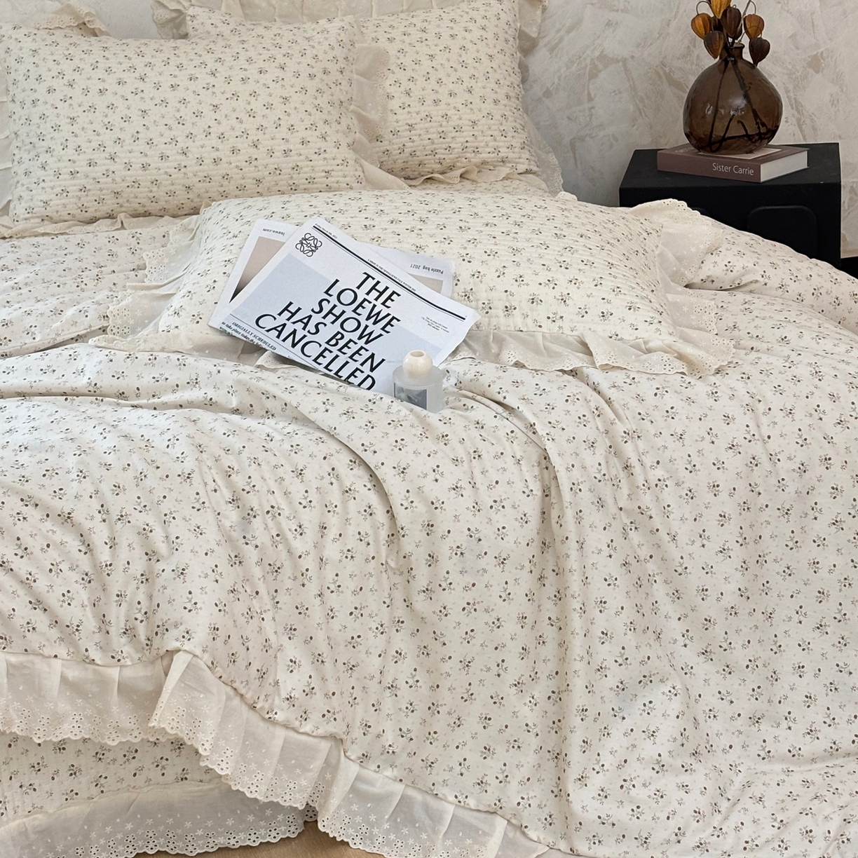 91家纺网 家纺一手货源 找家纺 满座家居 2026新款法式纯棉花边全棉床盖四件套小碎花田园风 甜心