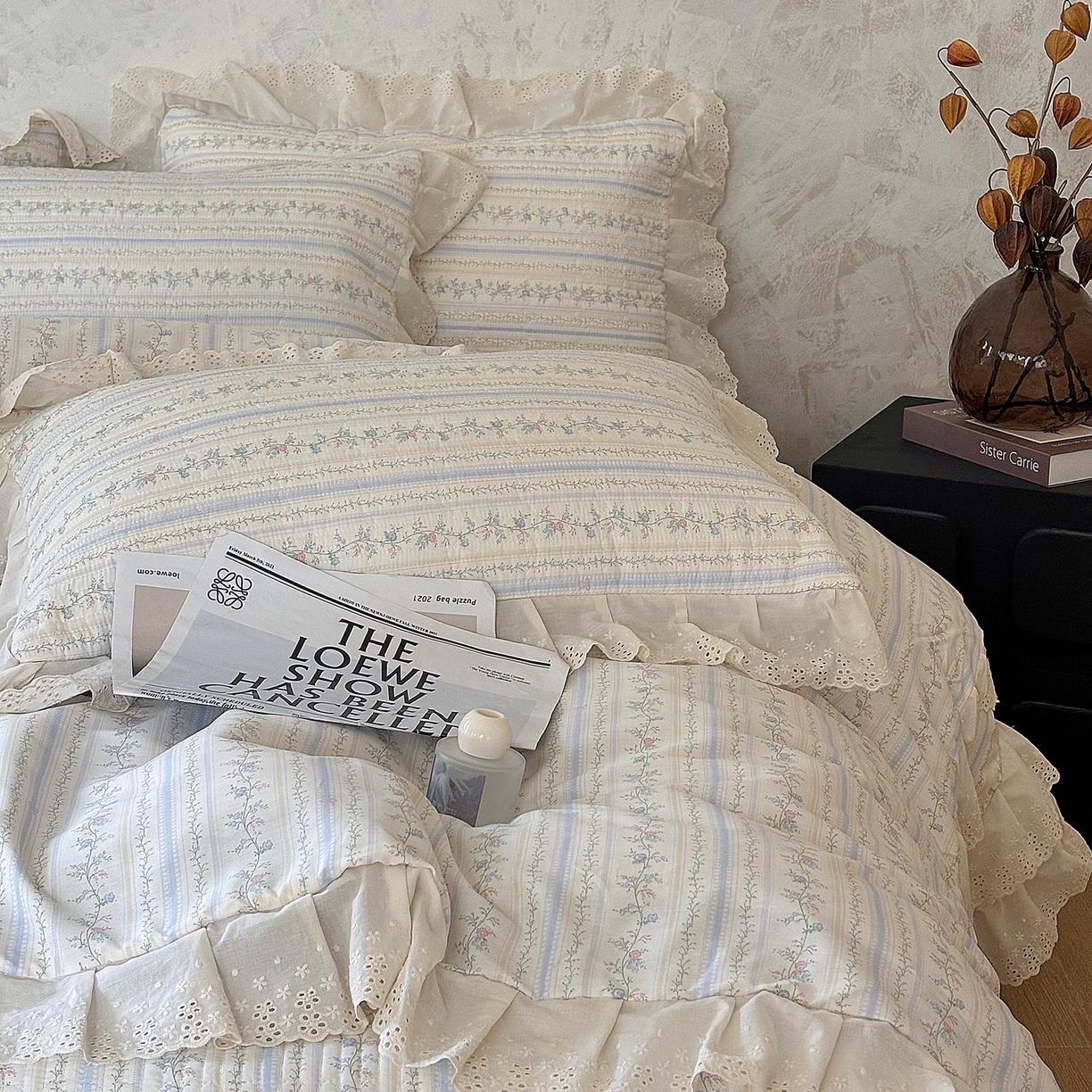 91家纺网 家纺一手货源 找家纺 满座家居 2026新款法式纯棉花边全棉床盖四件套小碎花田园风 知梦