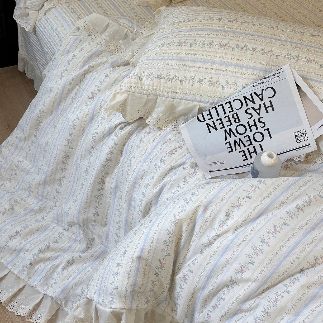 91家纺网 家纺一手货源 找家纺 满座家居 2026新款法式纯棉花边全棉床盖四件套小碎花田园风 知梦