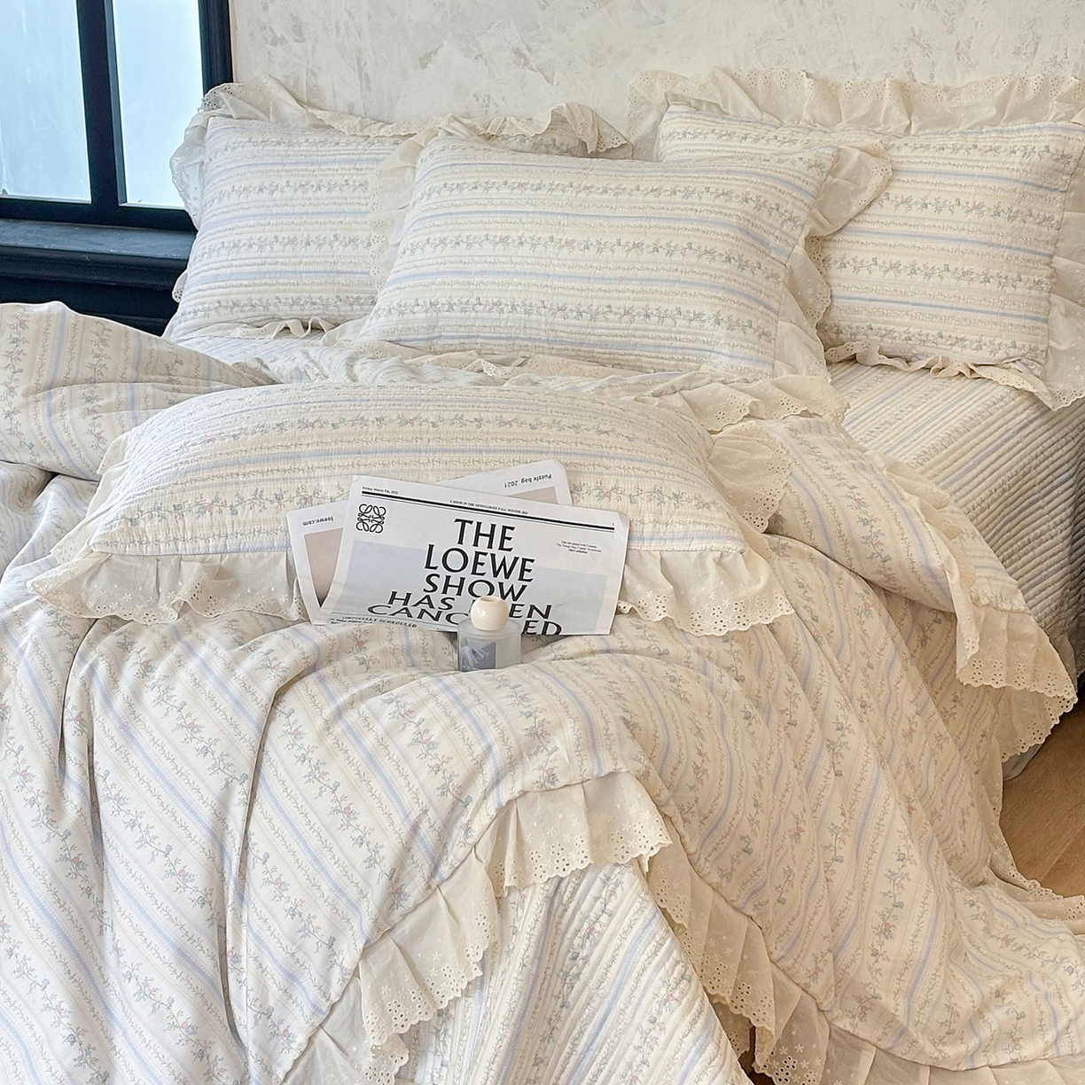 91家纺网 家纺一手货源 找家纺 满座家居 2026新款法式纯棉花边全棉床盖四件套小碎花田园风 知梦