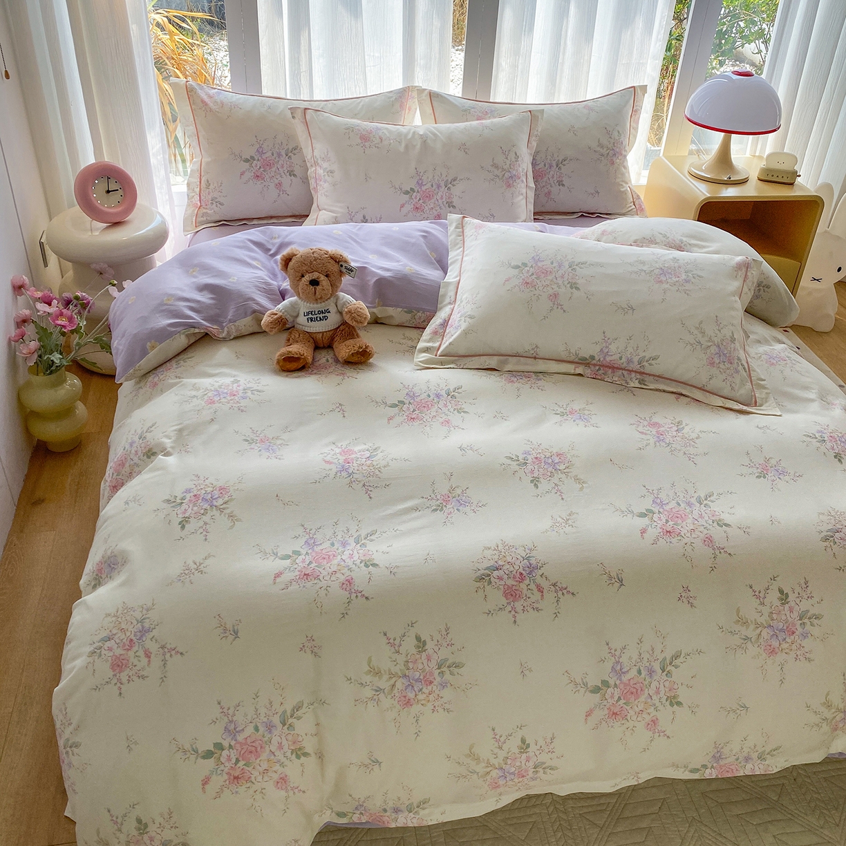 91家纺网 家纺一手货源 找家纺 钰锦铂2026新款直播爆款全棉四件套13070吊边床单一字绣印花纯棉三件套四件套 江南小调-米