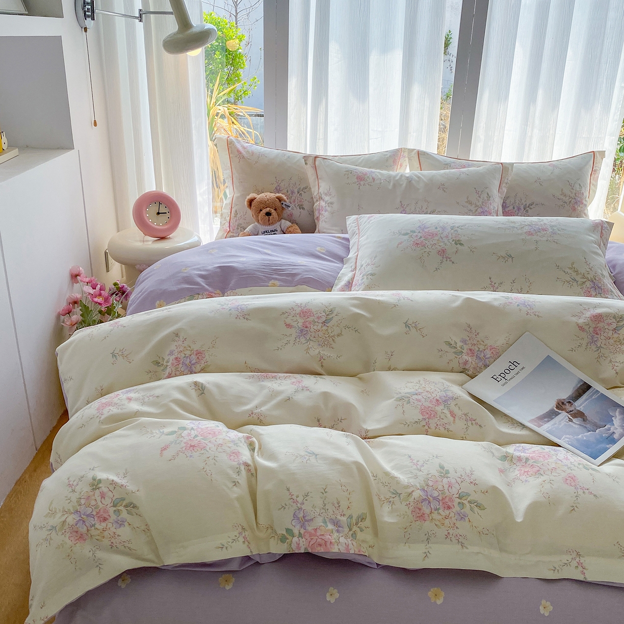 91家纺网 家纺一手货源 找家纺 钰锦铂2026新款直播爆款全棉四件套13070吊边床单一字绣印花纯棉三件套四件套 江南小调-米