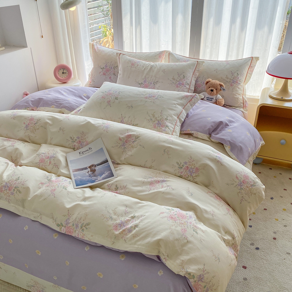 91家纺网 家纺一手货源 找家纺 钰锦铂2026新款直播爆款全棉四件套13070吊边床单一字绣印花纯棉三件套四件套 江南小调-米