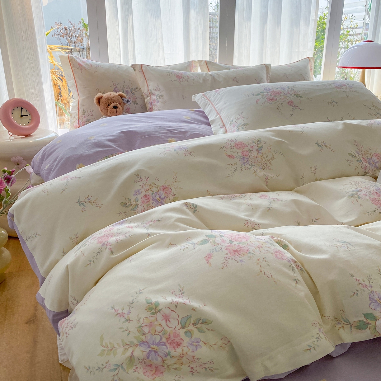 91家纺网 家纺一手货源 找家纺 钰锦铂2026新款直播爆款全棉四件套13070吊边床单一字绣印花纯棉三件套四件套 江南小调-米