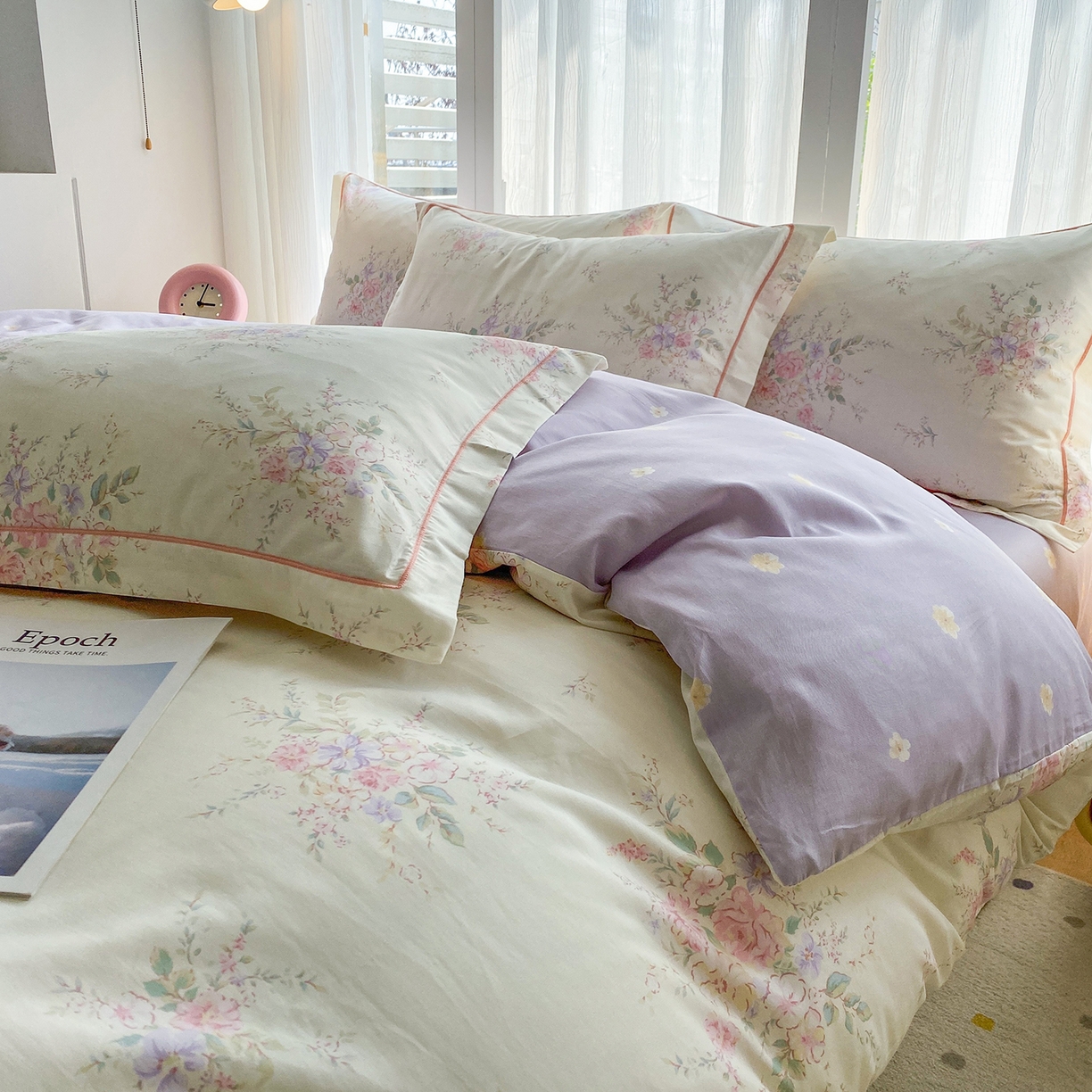 91家纺网 家纺一手货源 找家纺 钰锦铂2026新款直播爆款全棉四件套13070吊边床单一字绣印花纯棉三件套四件套 江南小调-米