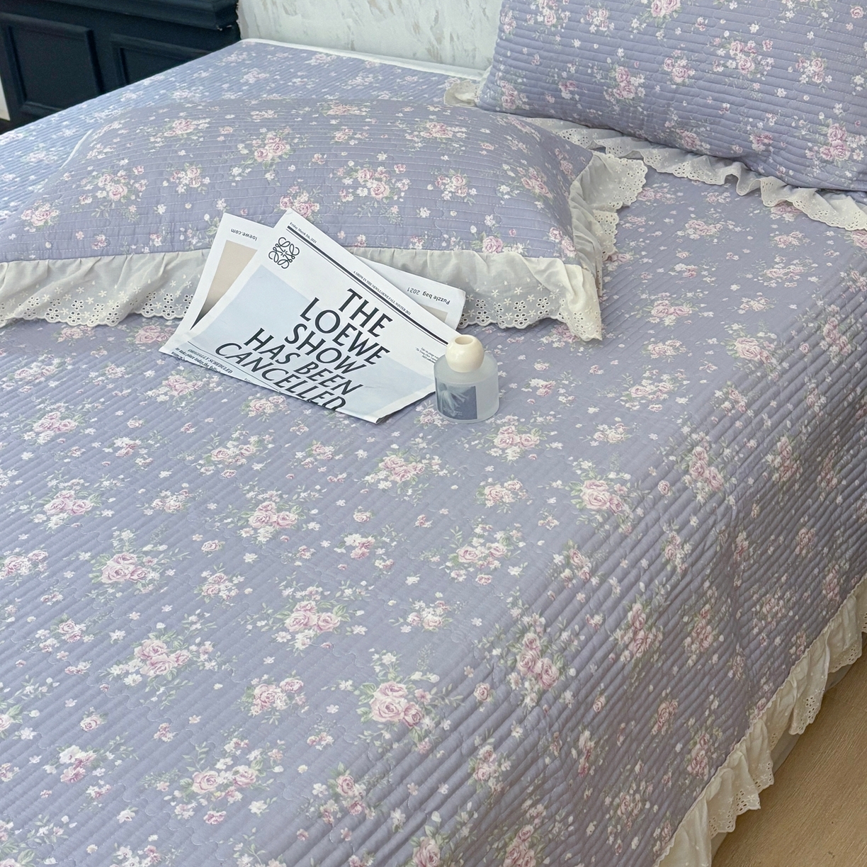 91家纺网 家纺一手货源 找家纺 满座家居 2026新款法式纯棉花边全棉床盖四件套小碎花田园风 紫韵