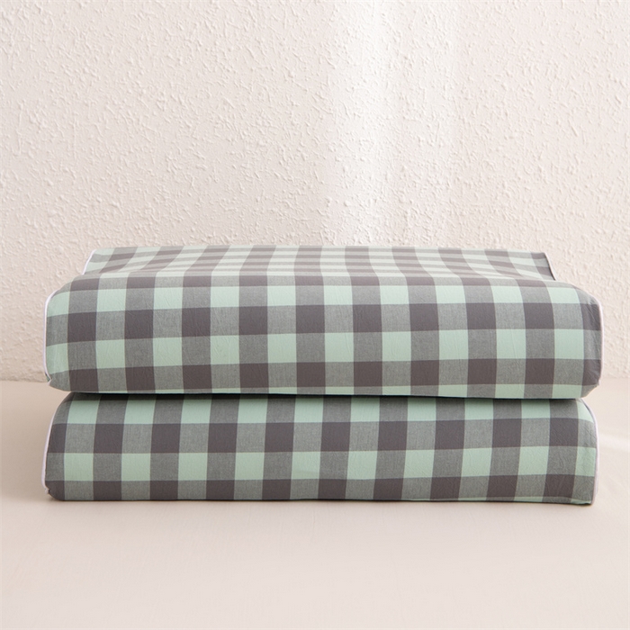 91家纺网 家纺一手货源 找家纺 仁宇枕业 2026新款全棉色织水洗棉儿童乳胶枕中老年成人乳胶枕头枕芯 无印风乳胶枕-灰绿大格