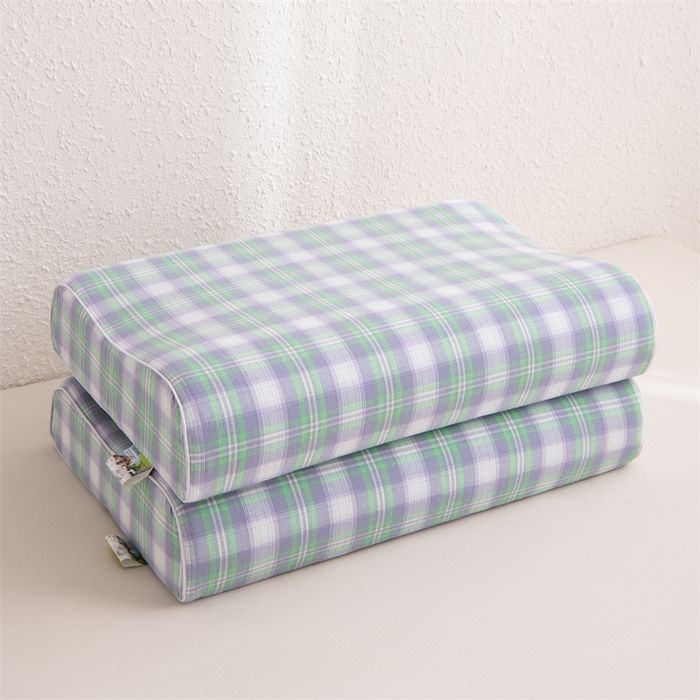 91家纺网 家纺一手货源 找家纺 仁宇枕业 2026新款全棉色织水洗棉儿童乳胶枕中老年成人乳胶枕头枕芯 无印风乳胶枕-绿白大格