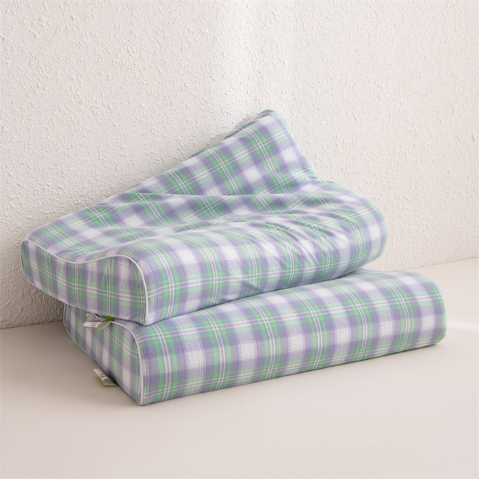 91家纺网 家纺一手货源 找家纺 仁宇枕业 2026新款全棉色织水洗棉儿童乳胶枕中老年成人乳胶枕头枕芯 无印风乳胶枕-绿白大格