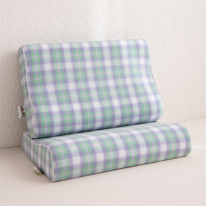 仁宇枕业 2026新款全棉色织水洗棉儿童乳胶枕中老年成人乳胶枕头枕芯 无印风乳胶枕-绿白大格