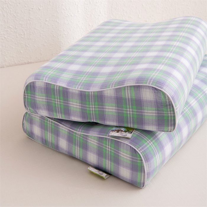 91家纺网 家纺一手货源 找家纺 仁宇枕业 2026新款全棉色织水洗棉儿童乳胶枕中老年成人乳胶枕头枕芯 无印风乳胶枕-绿白大格