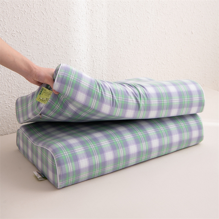 91家纺网 家纺一手货源 找家纺 仁宇枕业 2026新款全棉色织水洗棉儿童乳胶枕中老年成人乳胶枕头枕芯 无印风乳胶枕-绿白大格