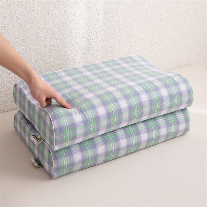 91家纺网 家纺一手货源 找家纺 仁宇枕业 2026新款全棉色织水洗棉儿童乳胶枕中老年成人乳胶枕头枕芯 无印风乳胶枕-绿白大格