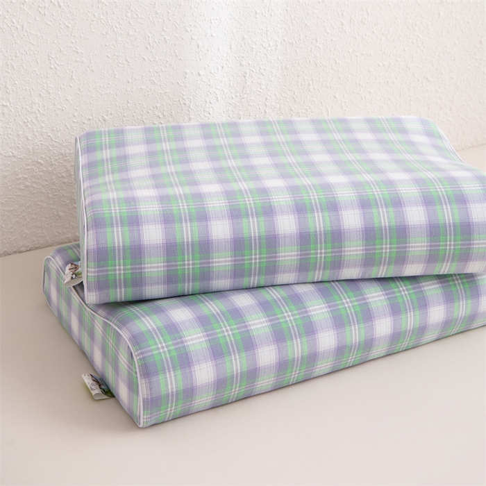 91家纺网 家纺一手货源 找家纺 仁宇枕业 2026新款全棉色织水洗棉儿童乳胶枕中老年成人乳胶枕头枕芯 无印风乳胶枕-绿白大格