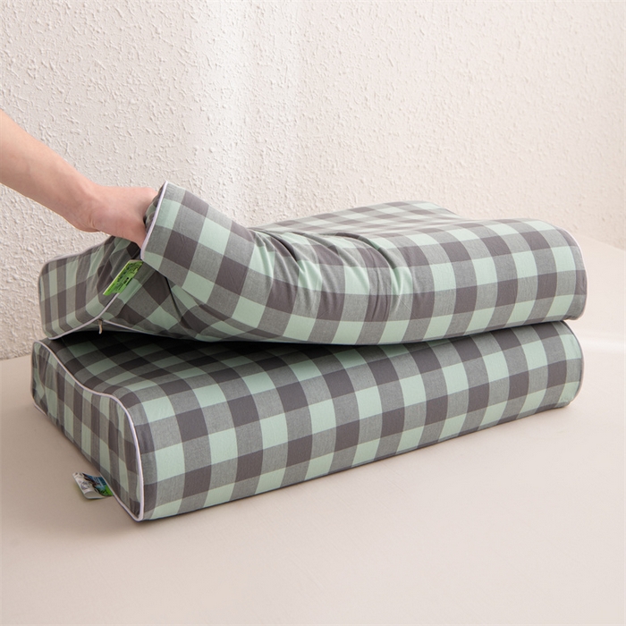 91家纺网 家纺一手货源 找家纺 仁宇枕业 2026新款全棉色织水洗棉儿童乳胶枕中老年成人乳胶枕头枕芯 无印风乳胶枕-灰绿大格