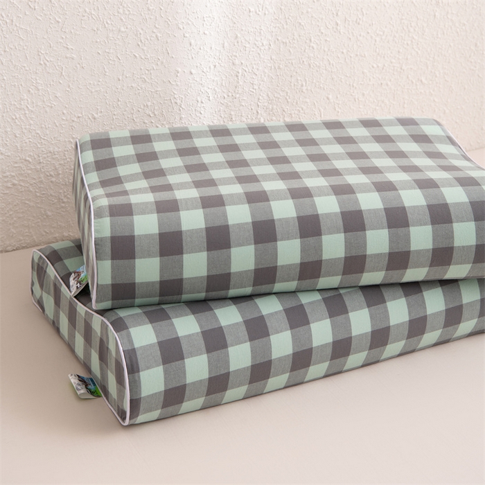 91家纺网 家纺一手货源 找家纺 仁宇枕业 2026新款全棉色织水洗棉儿童乳胶枕中老年成人乳胶枕头枕芯 无印风乳胶枕-灰绿大格