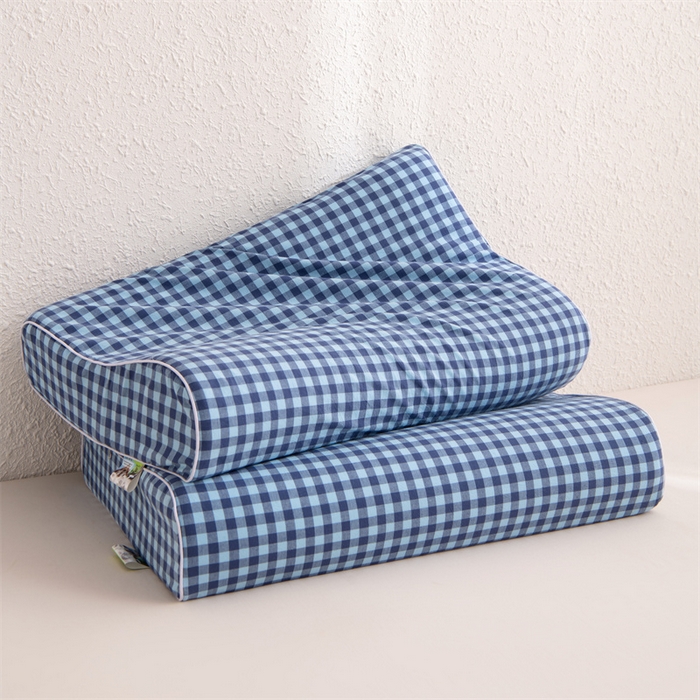 91家纺网 家纺一手货源 找家纺 仁宇枕业 2026新款全棉色织水洗棉儿童乳胶枕中老年成人乳胶枕头枕芯 无印风乳胶枕-蓝色小格