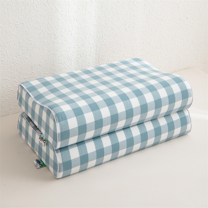 91家纺网 家纺一手货源 找家纺 仁宇枕业 2026新款全棉色织水洗棉儿童乳胶枕中老年成人乳胶枕头枕芯 无印风乳胶枕-蓝白大格