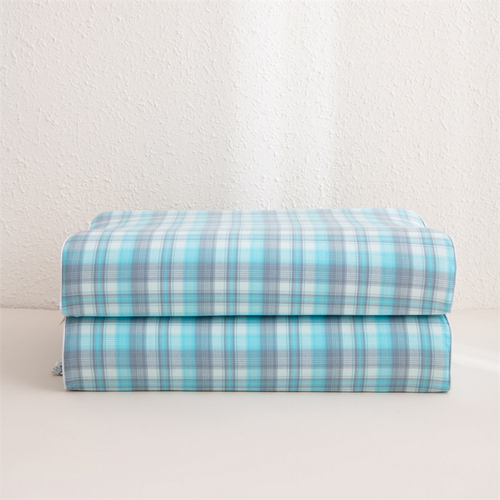 91家纺网 家纺一手货源 找家纺 仁宇枕业 2026新款全棉色织水洗棉儿童乳胶枕中老年成人乳胶枕头枕芯 无印风乳胶枕-蓝灰大格