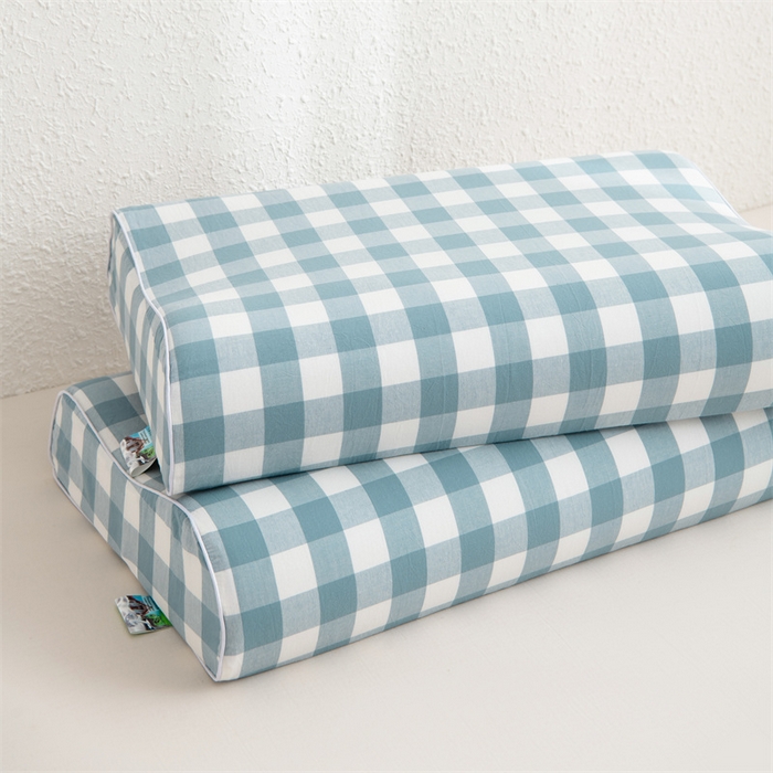 91家纺网 家纺一手货源 找家纺 仁宇枕业 2026新款全棉色织水洗棉儿童乳胶枕中老年成人乳胶枕头枕芯 无印风乳胶枕-蓝白大格