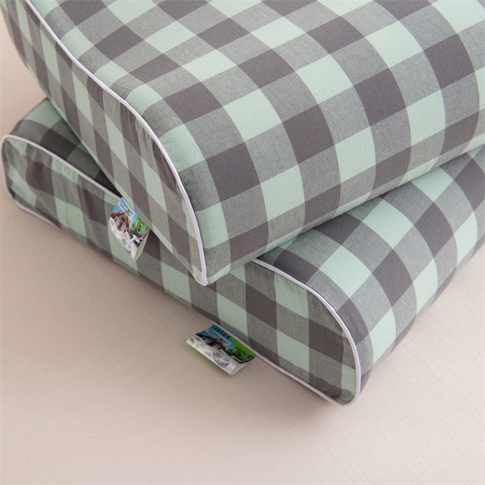 91家纺网 家纺一手货源 找家纺 仁宇枕业 2026新款全棉色织水洗棉儿童乳胶枕中老年成人乳胶枕头枕芯 无印风乳胶枕-灰绿大格