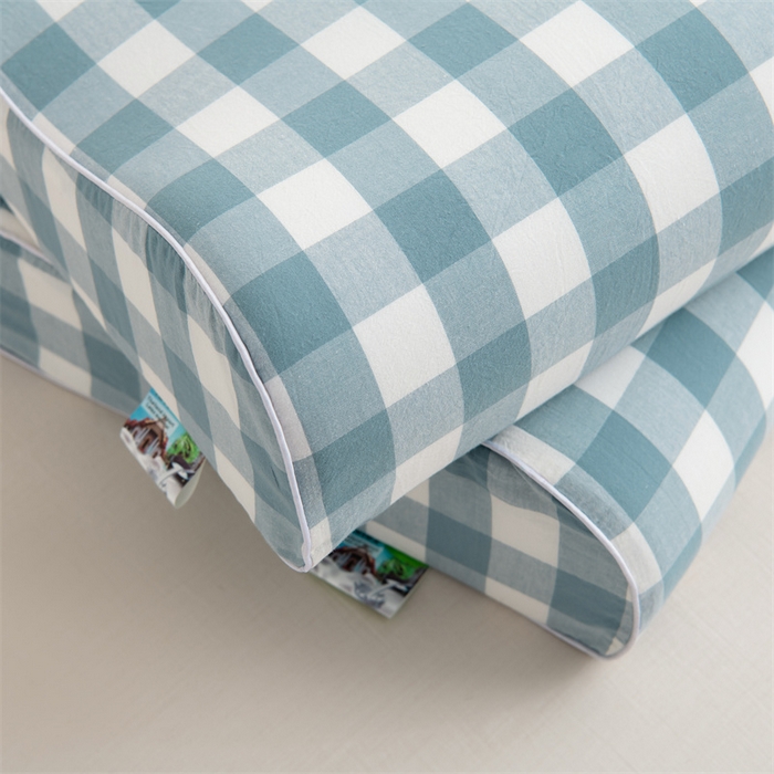 91家纺网 家纺一手货源 找家纺 仁宇枕业 2026新款全棉色织水洗棉儿童乳胶枕中老年成人乳胶枕头枕芯 无印风乳胶枕-蓝白大格