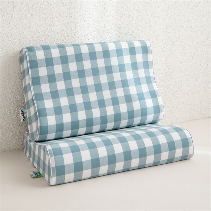 仁宇枕业 2026新款全棉色织水洗棉儿童乳胶枕中老年成人乳胶枕头枕芯 无印风乳胶枕-蓝白大格