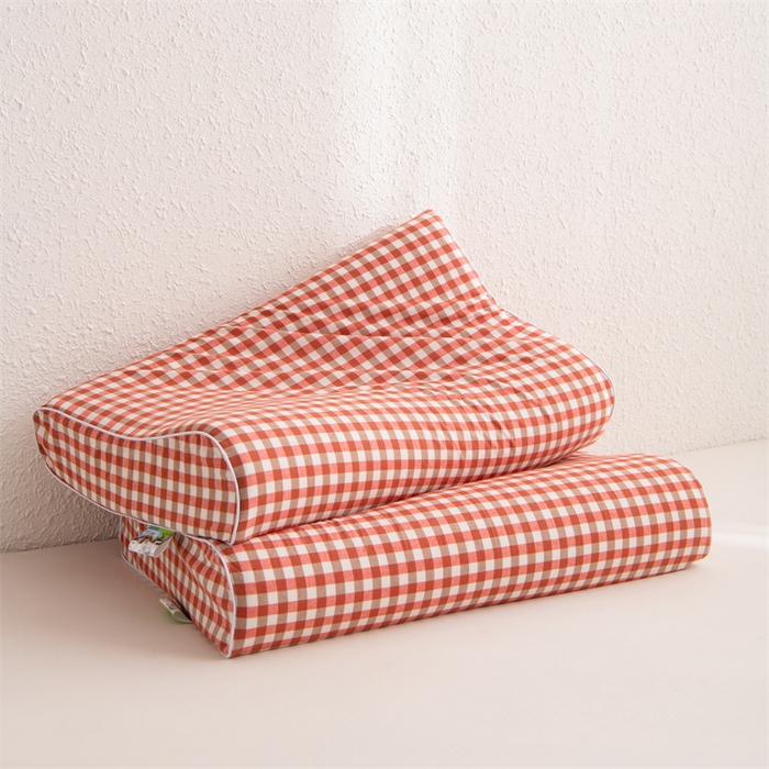 91家纺网 家纺一手货源 找家纺 仁宇枕业 2026新款全棉色织水洗棉儿童乳胶枕中老年成人乳胶枕头枕芯 无印风乳胶枕-蜜粉小格