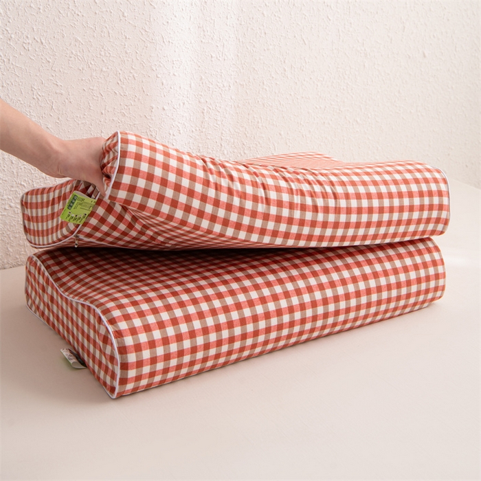 91家纺网 家纺一手货源 找家纺 仁宇枕业 2026新款全棉色织水洗棉儿童乳胶枕中老年成人乳胶枕头枕芯 无印风乳胶枕-蜜粉小格