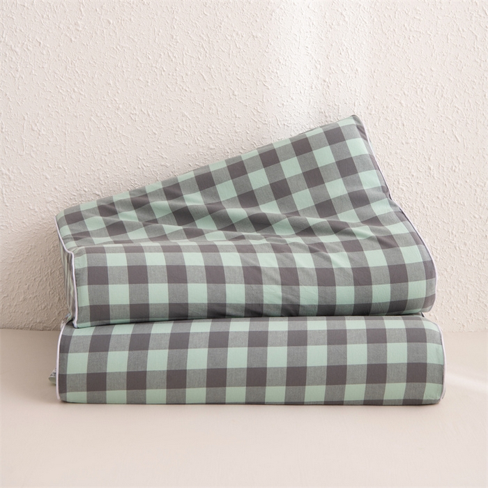 91家纺网 家纺一手货源 找家纺 仁宇枕业 2026新款全棉色织水洗棉儿童乳胶枕中老年成人乳胶枕头枕芯 无印风乳胶枕-灰绿大格