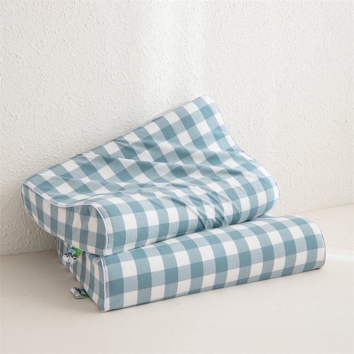 91家纺网 家纺一手货源 找家纺 仁宇枕业 2026新款全棉色织水洗棉儿童乳胶枕中老年成人乳胶枕头枕芯 无印风乳胶枕-蓝白大格