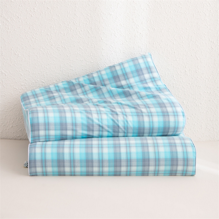 91家纺网 家纺一手货源 找家纺 仁宇枕业 2026新款全棉色织水洗棉儿童乳胶枕中老年成人乳胶枕头枕芯 无印风乳胶枕-蓝灰大格