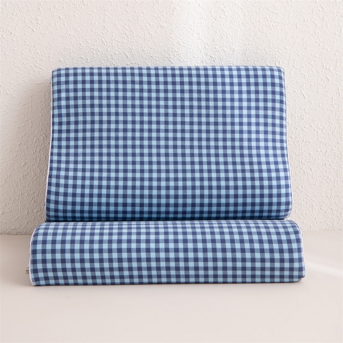 91家纺网 家纺一手货源 找家纺 仁宇枕业 2026新款全棉色织水洗棉儿童乳胶枕中老年成人乳胶枕头枕芯 无印风乳胶枕-蓝色小格