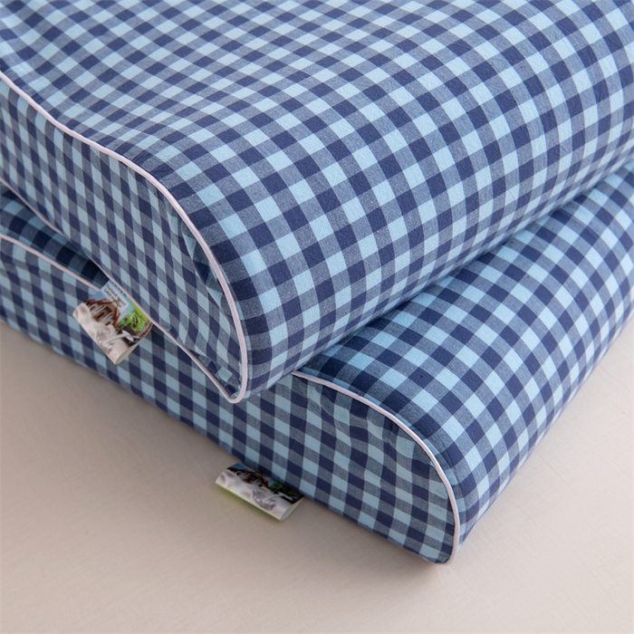 91家纺网 家纺一手货源 找家纺 仁宇枕业 2026新款全棉色织水洗棉儿童乳胶枕中老年成人乳胶枕头枕芯 无印风乳胶枕-蓝色小格