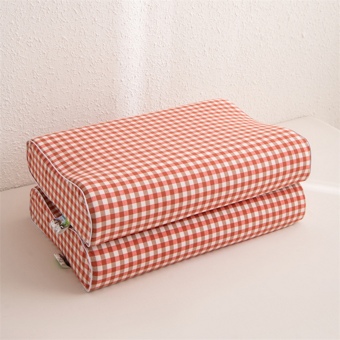 91家纺网 家纺一手货源 找家纺 仁宇枕业 2026新款全棉色织水洗棉儿童乳胶枕中老年成人乳胶枕头枕芯 无印风乳胶枕-蜜粉小格