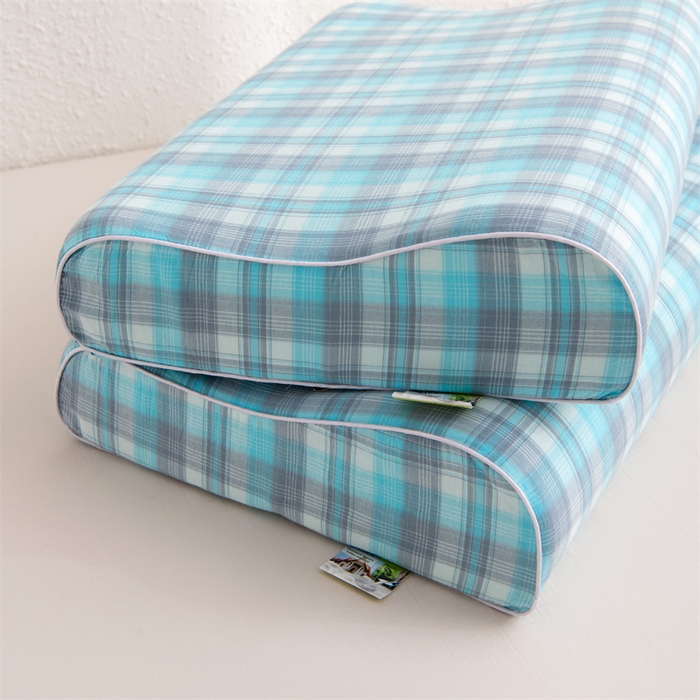 91家纺网 家纺一手货源 找家纺 仁宇枕业 2026新款全棉色织水洗棉儿童乳胶枕中老年成人乳胶枕头枕芯 无印风乳胶枕-蓝灰大格