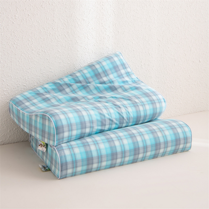 91家纺网 家纺一手货源 找家纺 仁宇枕业 2026新款全棉色织水洗棉儿童乳胶枕中老年成人乳胶枕头枕芯 无印风乳胶枕-蓝灰大格