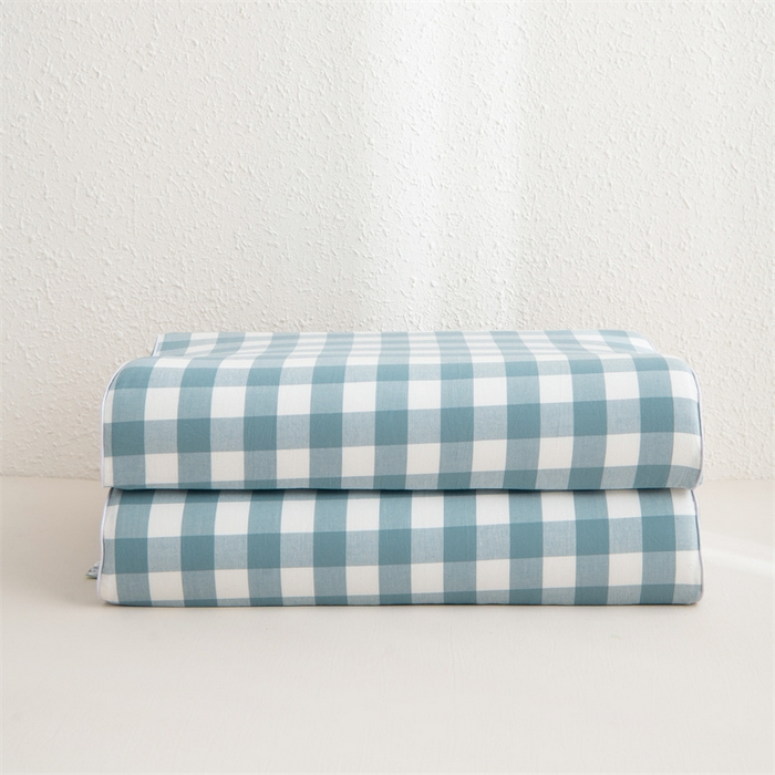 91家纺网 家纺一手货源 找家纺 仁宇枕业 2026新款全棉色织水洗棉儿童乳胶枕中老年成人乳胶枕头枕芯 无印风乳胶枕-蓝白大格