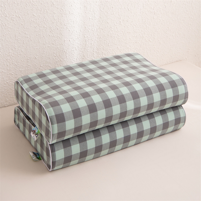 91家纺网 家纺一手货源 找家纺 仁宇枕业 2026新款全棉色织水洗棉儿童乳胶枕中老年成人乳胶枕头枕芯 无印风乳胶枕-灰绿大格