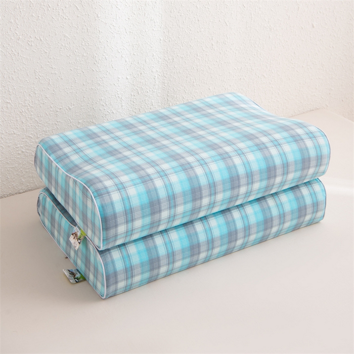 91家纺网 家纺一手货源 找家纺 仁宇枕业 2026新款全棉色织水洗棉儿童乳胶枕中老年成人乳胶枕头枕芯 无印风乳胶枕-蓝灰大格