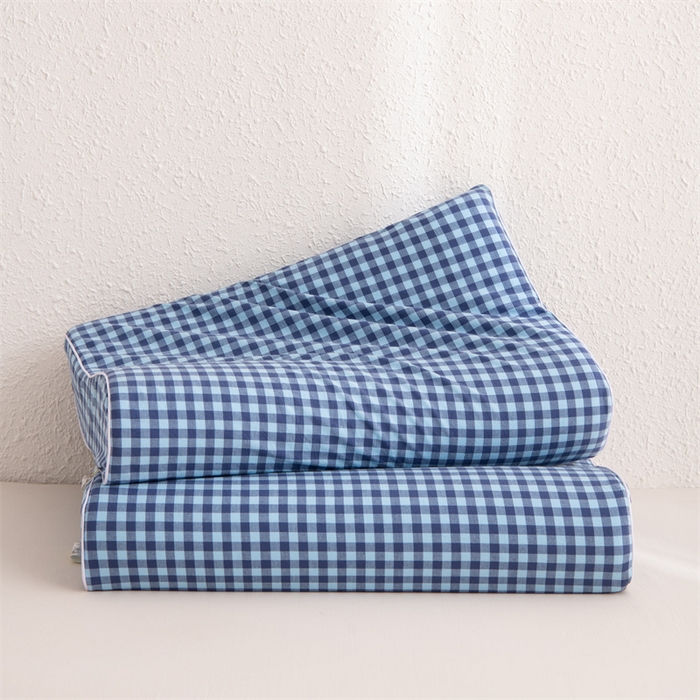 91家纺网 家纺一手货源 找家纺 仁宇枕业 2026新款全棉色织水洗棉儿童乳胶枕中老年成人乳胶枕头枕芯 无印风乳胶枕-蓝色小格