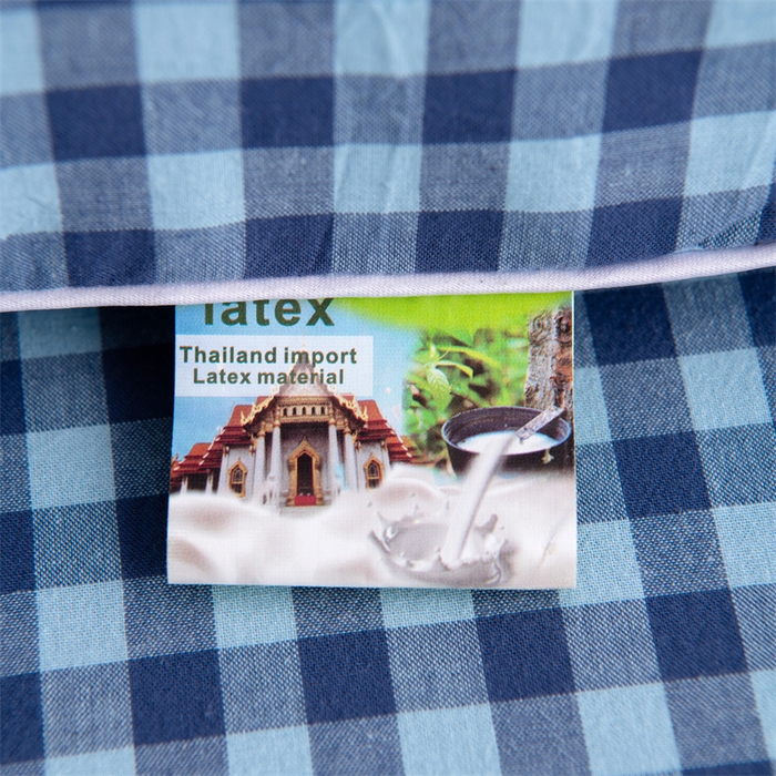 91家纺网 家纺一手货源 找家纺 仁宇枕业 2026新款全棉色织水洗棉儿童乳胶枕中老年成人乳胶枕头枕芯 无印风乳胶枕-蓝色小格