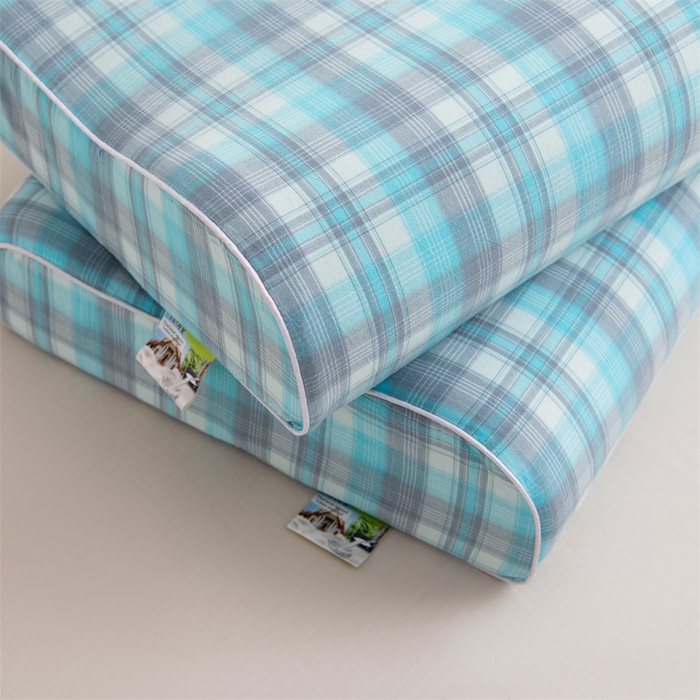 91家纺网 家纺一手货源 找家纺 仁宇枕业 2026新款全棉色织水洗棉儿童乳胶枕中老年成人乳胶枕头枕芯 无印风乳胶枕-蓝灰大格