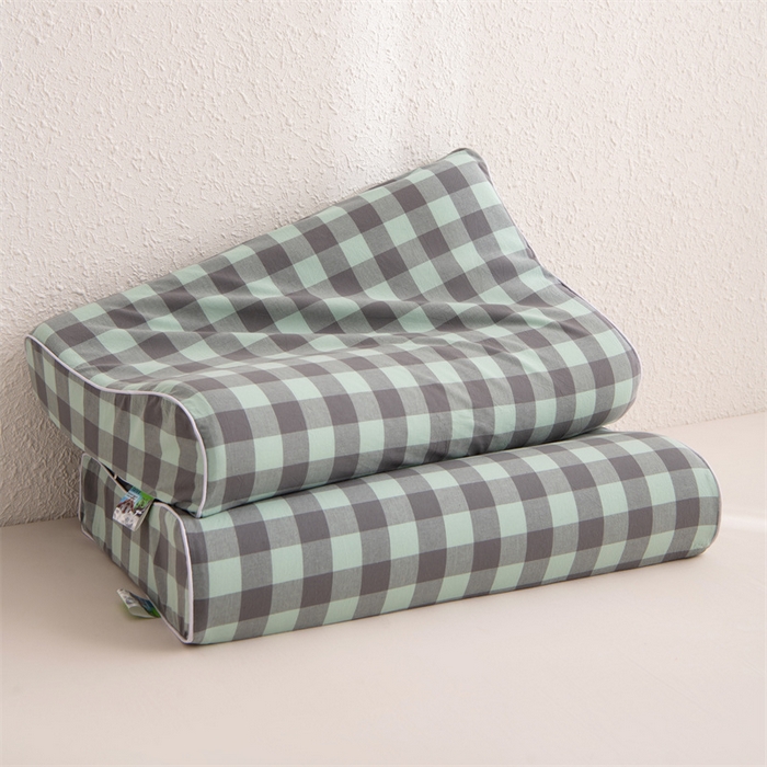 91家纺网 家纺一手货源 找家纺 仁宇枕业 2026新款全棉色织水洗棉儿童乳胶枕中老年成人乳胶枕头枕芯 无印风乳胶枕-灰绿大格